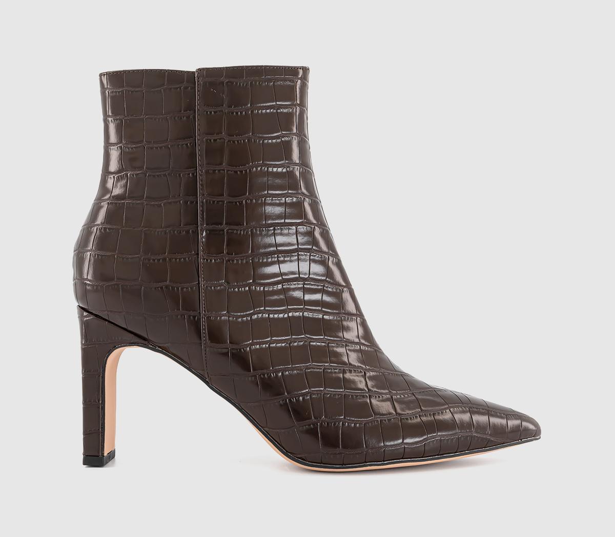 OFFICEAdele Slim Heel Ankle BootsBrown Croc