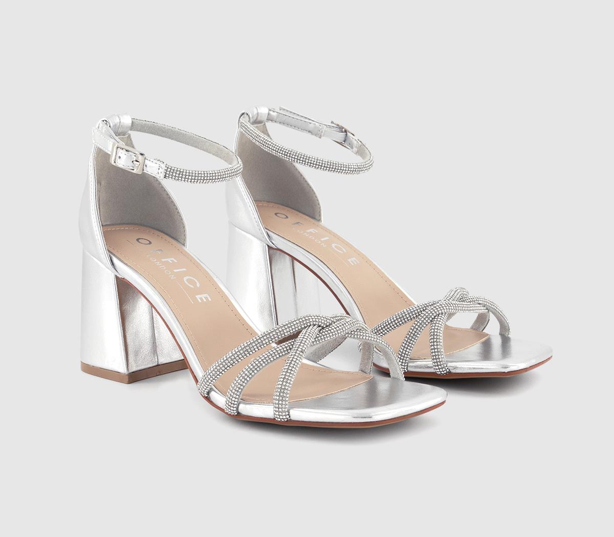 OFFICE Mahlia Embellished Block Heels Silver - Mid Heels