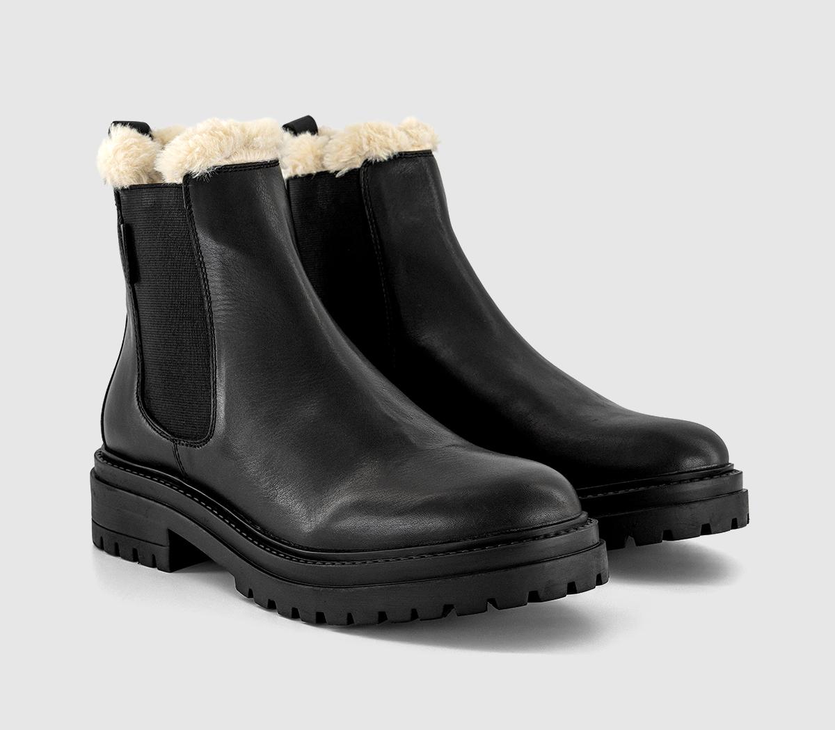 OFFICEAngelica Cleated Chelsea BootsBlack Leather Cream Fur Lined
