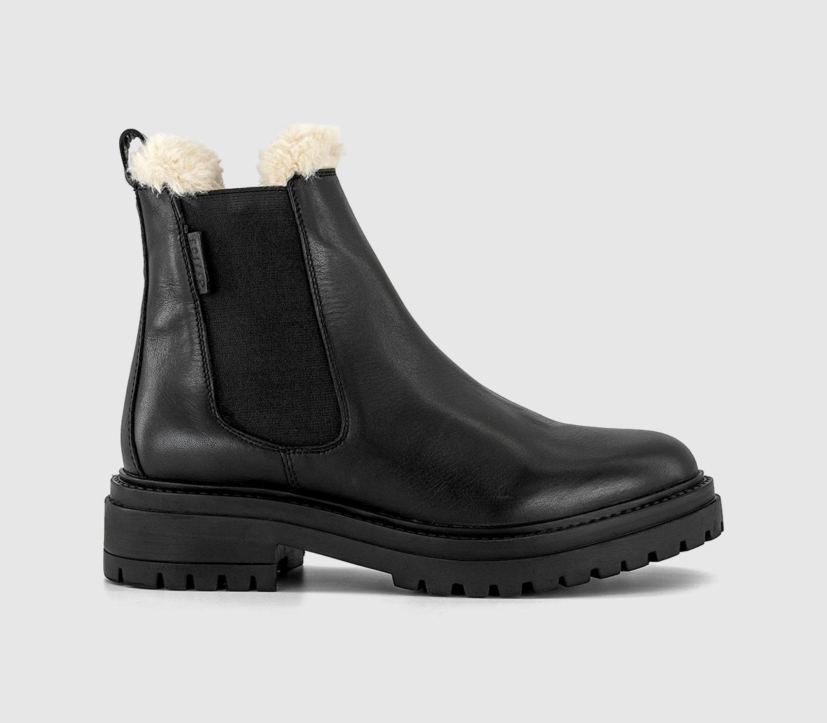 OFFICEAngelica Cleated Chelsea BootsBlack Leather Cream Fur Lined