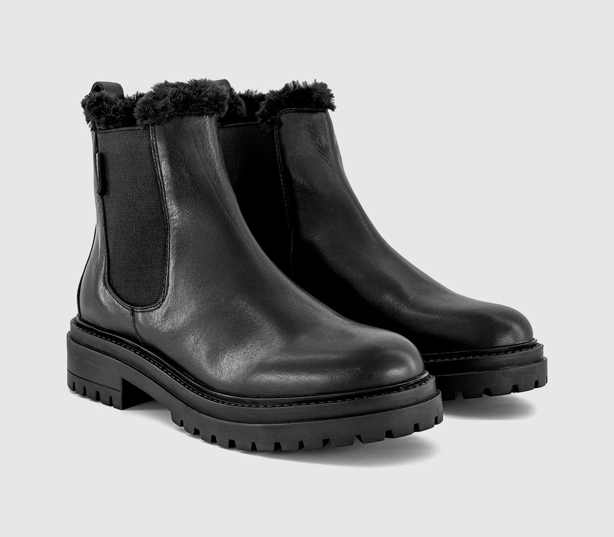 OFFICEAngelica Cleated Chelsea BootsBlack Leather Black Fur Lined