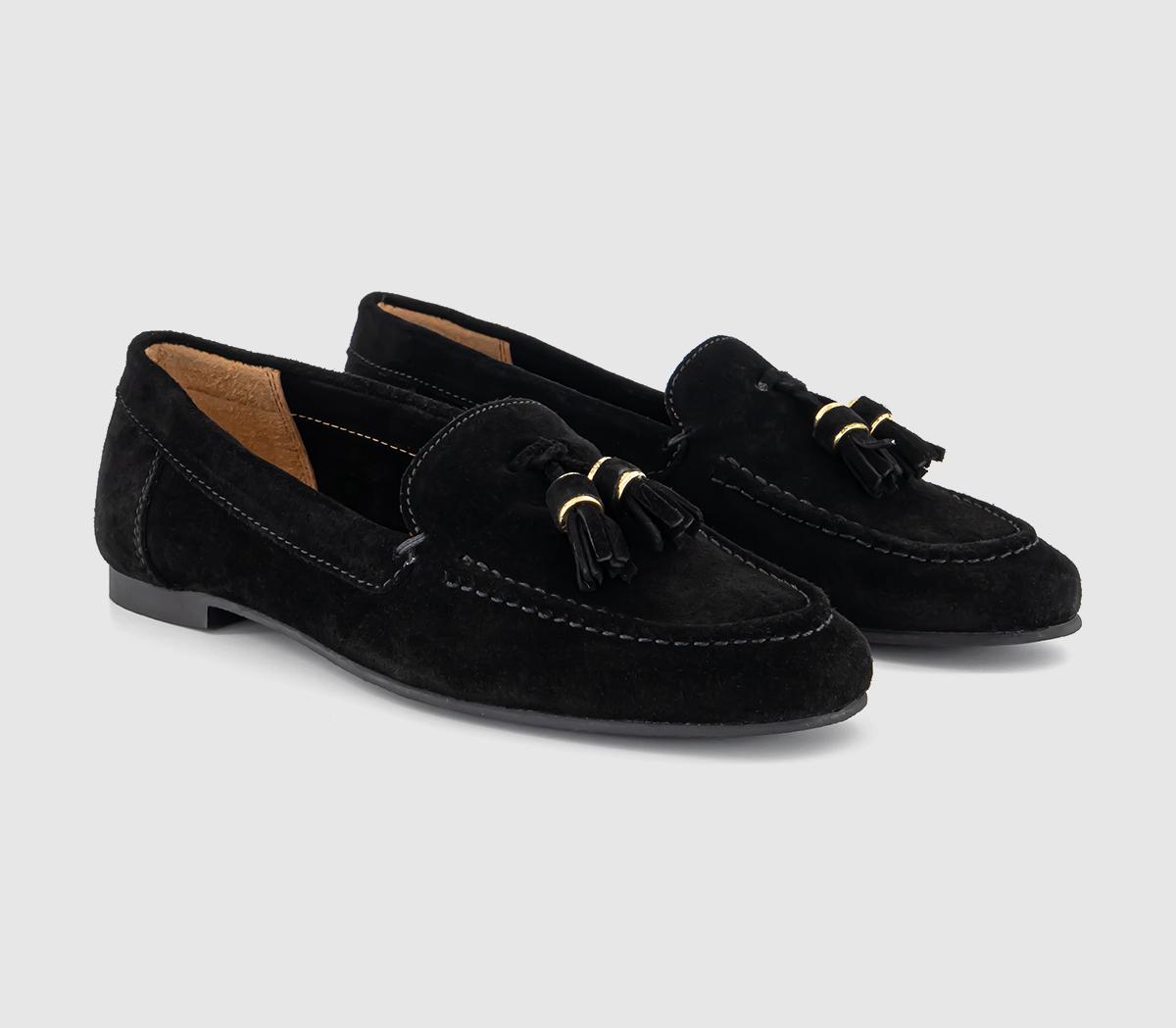 OFFICE Finty Tassel Loafers Black Suede - Flat Shoes for Women