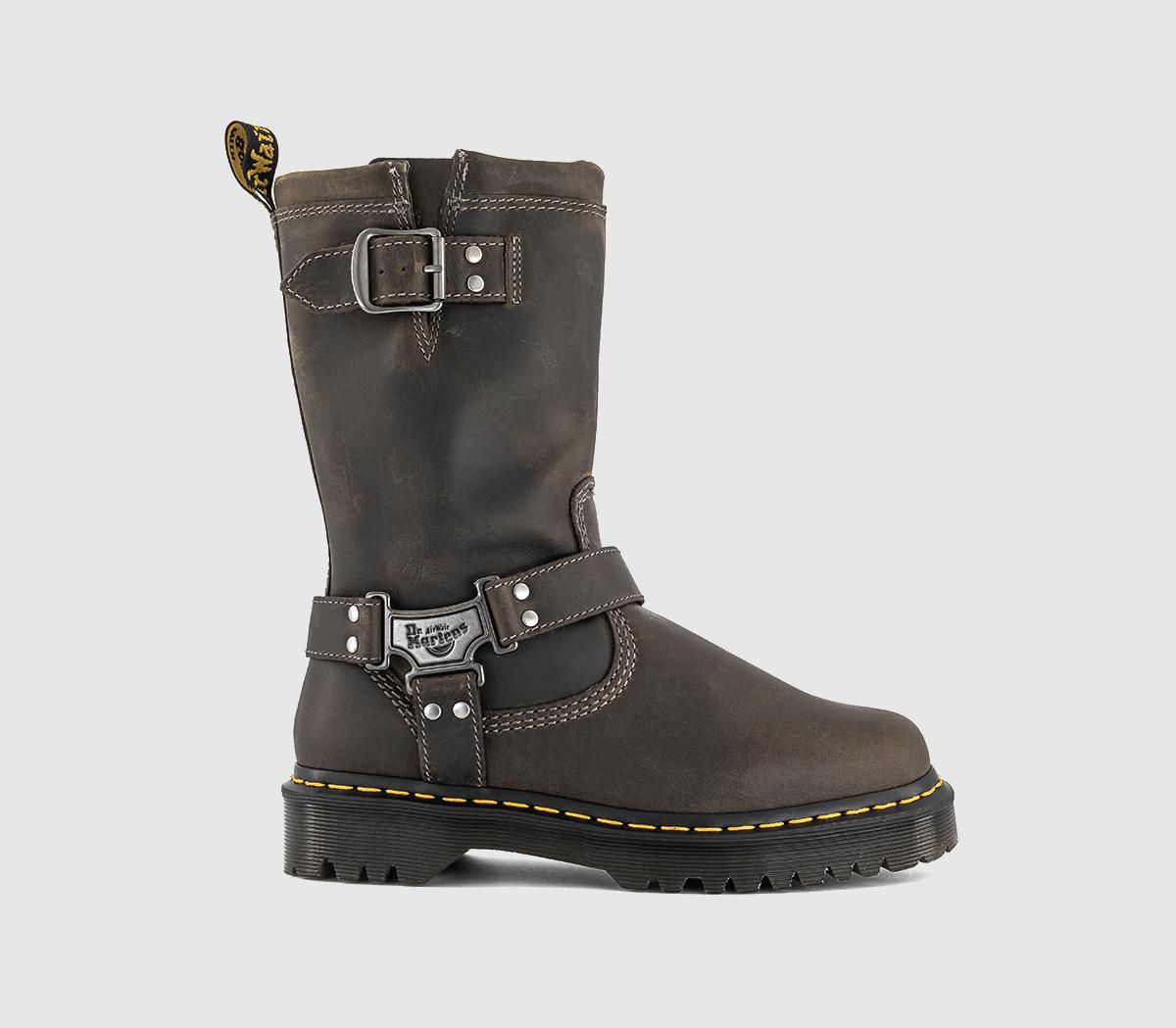 Dr. Martens Anistone Hi Boots Charcoal Grey Burnished - Flat Shoes