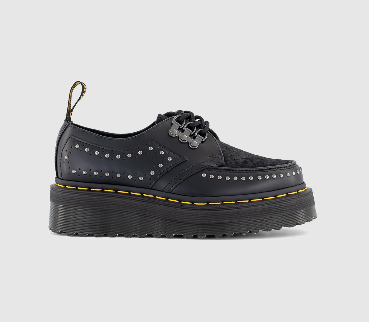 Dr. Martens Ramsey Quad Shoes Black Classic Hair On Flat Shoes for Women