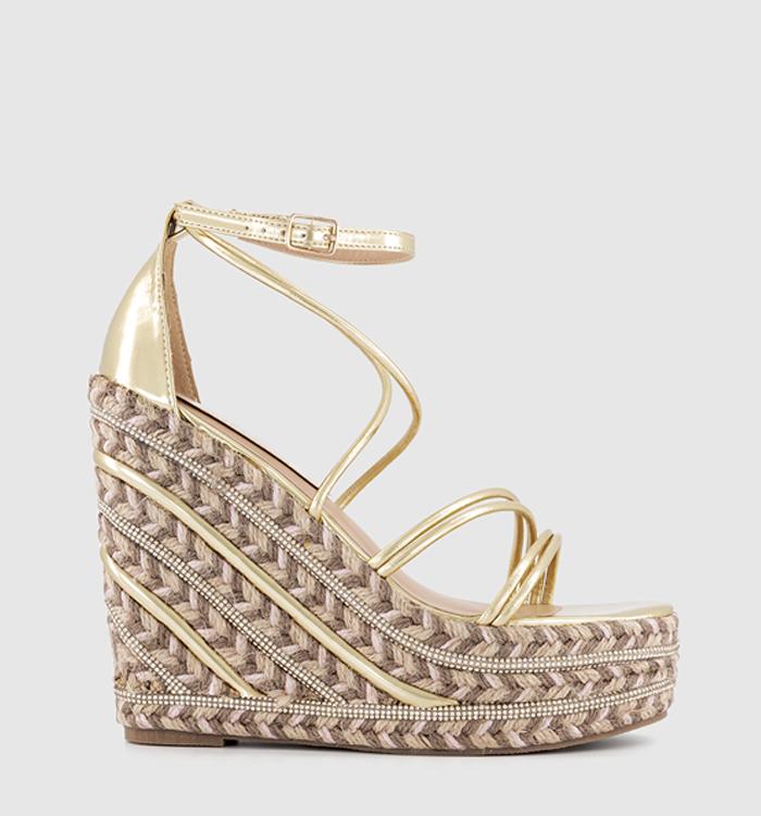 OFFICE Harmonious Embellished Strappy Espadrille Wedges Gold