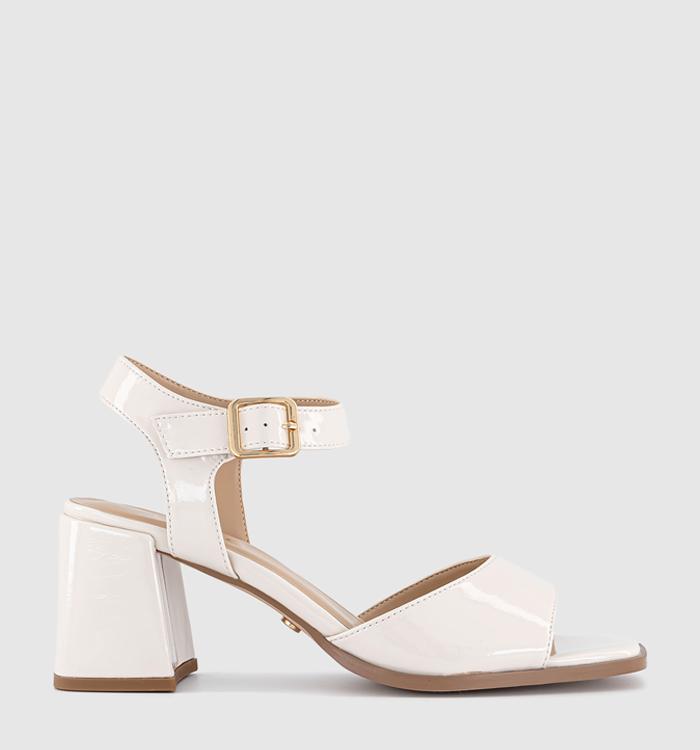 OFFICE Mellow Block Heel Two Part Sandals Cream Patent