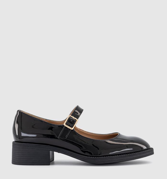 OFFICE Maverick- Low Block Heels Mary Jane Black Patent