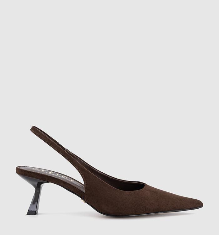 OFFICE Million Slingback Court Kitten Heels Brown Faux Suede