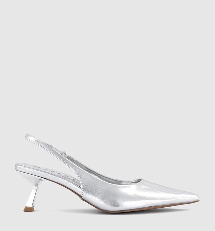 OFFICE Million Slingback Kitten Heels Silver