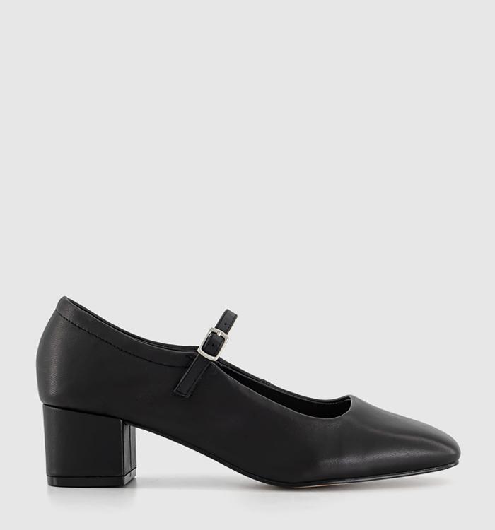OFFICE Message Unlined Mary Jane Heels Black Leather