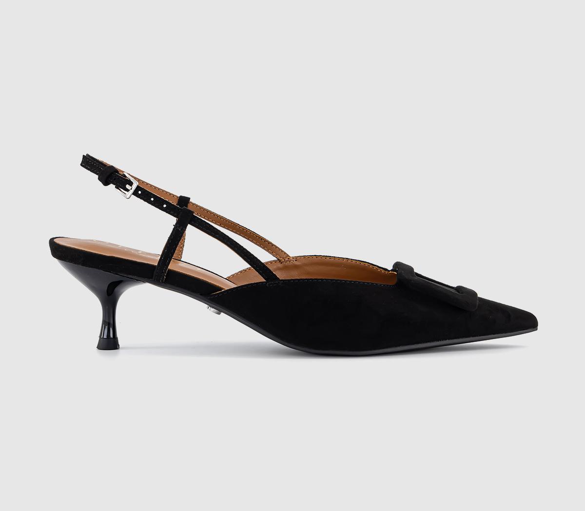 OFFICE Masquerade Covered Trim Slingback Court Heels Black Mid Heels