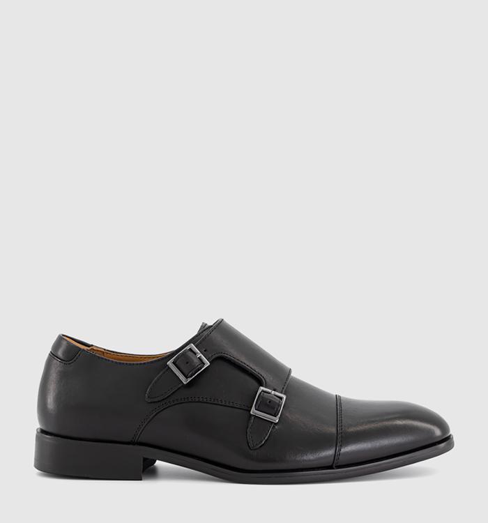 OFFICE Michal Double Strap Monk Shoes Black Leather