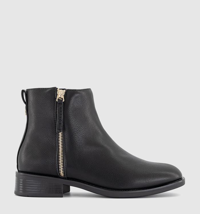 OFFICE Aubrey Zip Detail Flat Ankle Boots Black