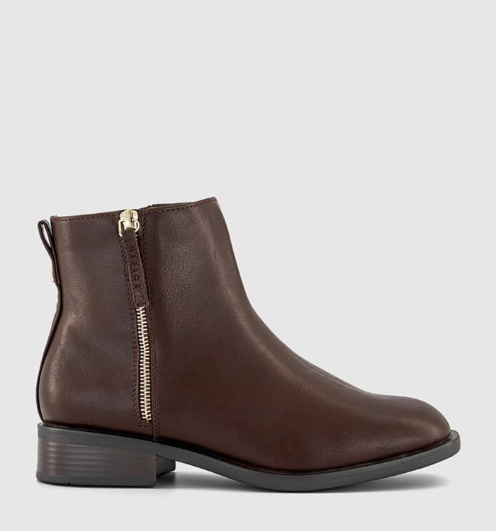 OFFICE Aubrey  Zip Detail Flat Ankle Boots Brown