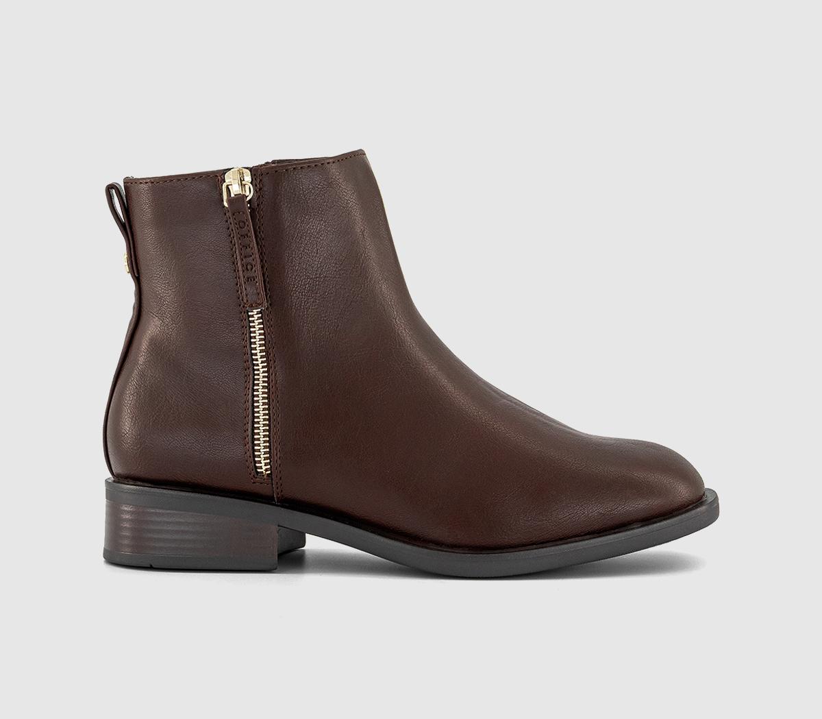 OFFICEAubrey  Zip Detail Flat Ankle BootsBrown