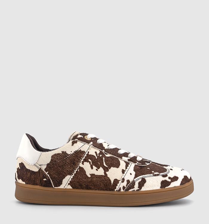 OFFICE Truffle Lace Up Cup Sole Trainers Cow Print