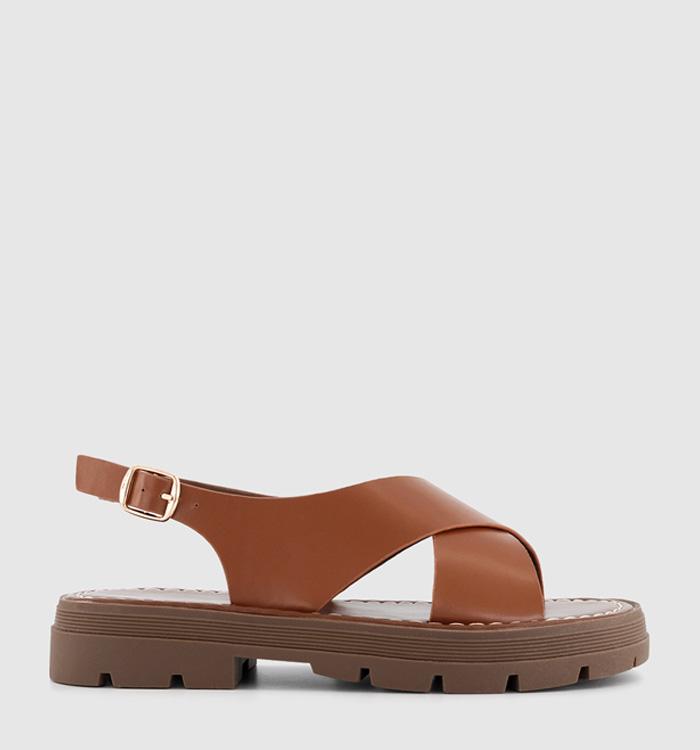 OFFICE Solo Coss Over Chunky Slingback Sandals Tan