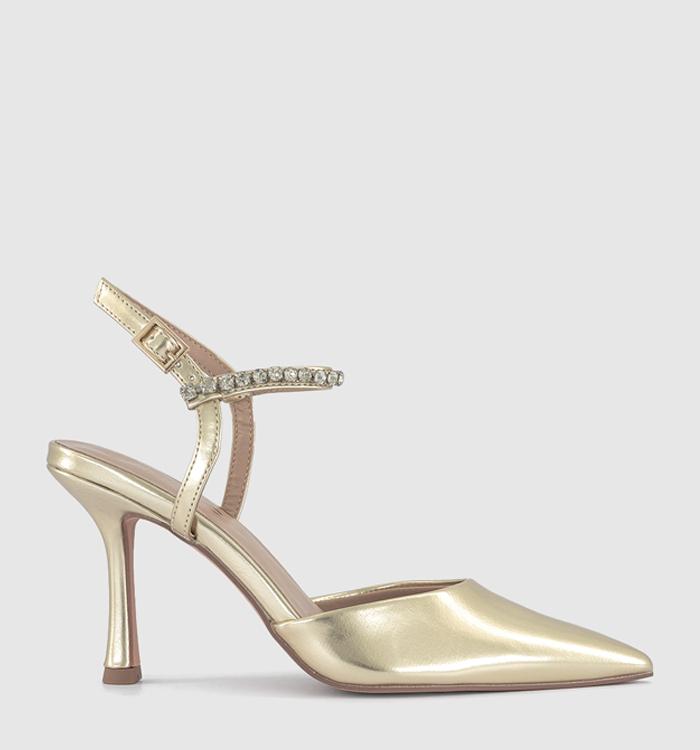 OFFICE Hollywood Embellished Strap Court Heels Gold