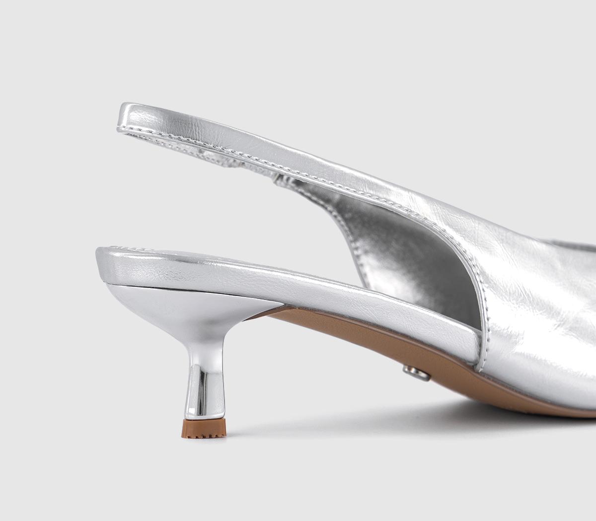 OFFICEMaggie High Vamp Slingback Kitten HeelsSilver