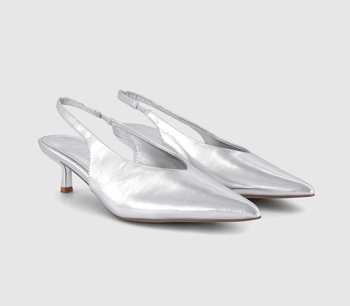 OFFICEMaggie High Vamp Slingback Kitten HeelsSilver