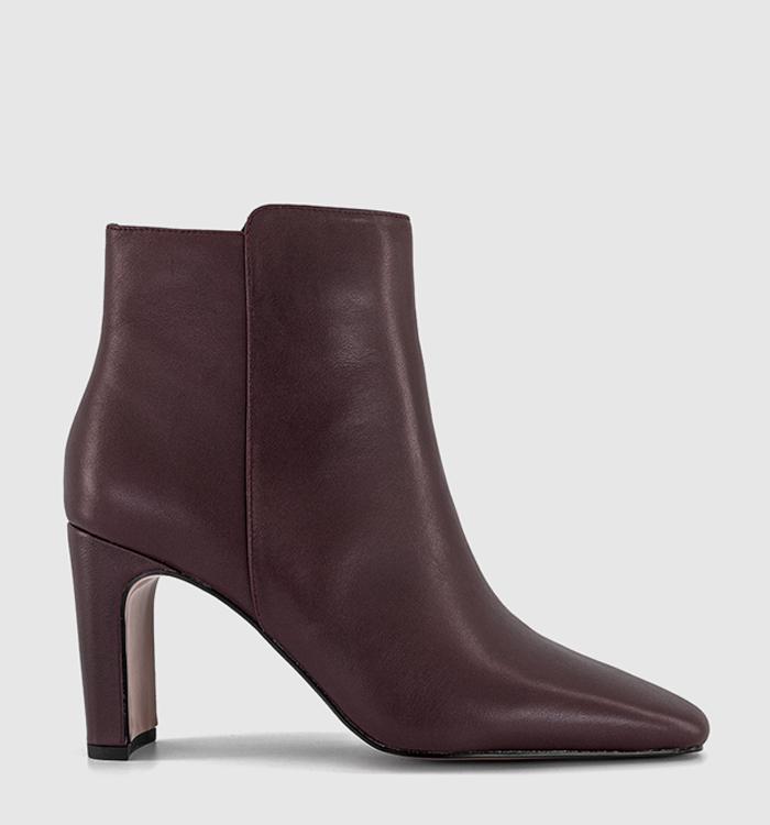 OFFICE Aimee Slim Heel Ankle Boots Burgundy Leather