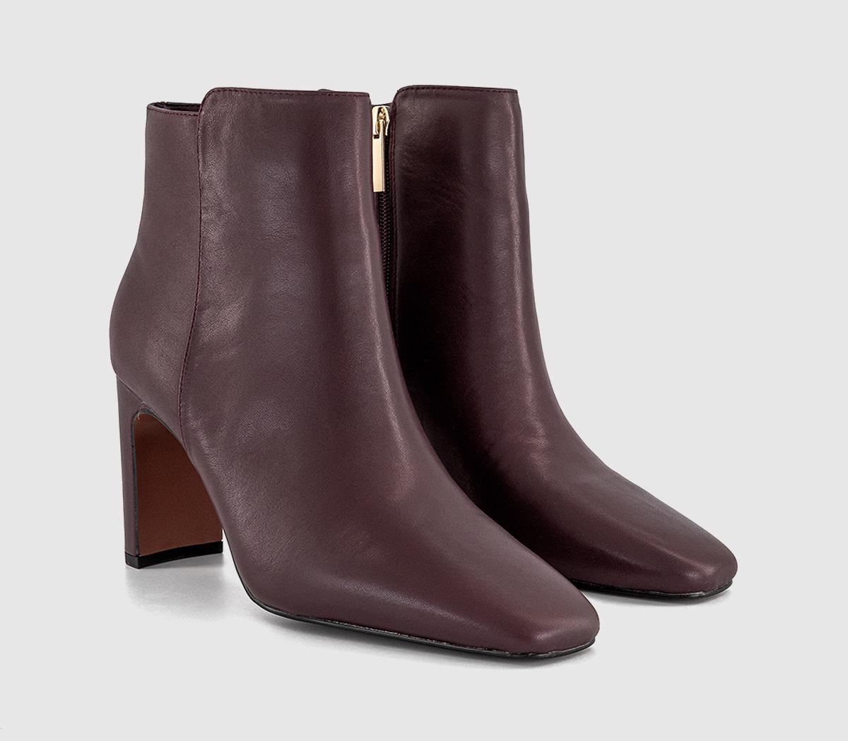 OFFICEAimee Slim Heel Ankle BootsBurgundy Leather