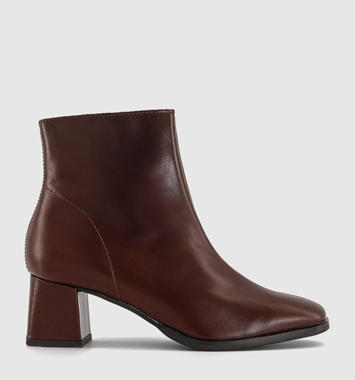 OFFICE Annie Smart Block Heel Boots Choc Leather