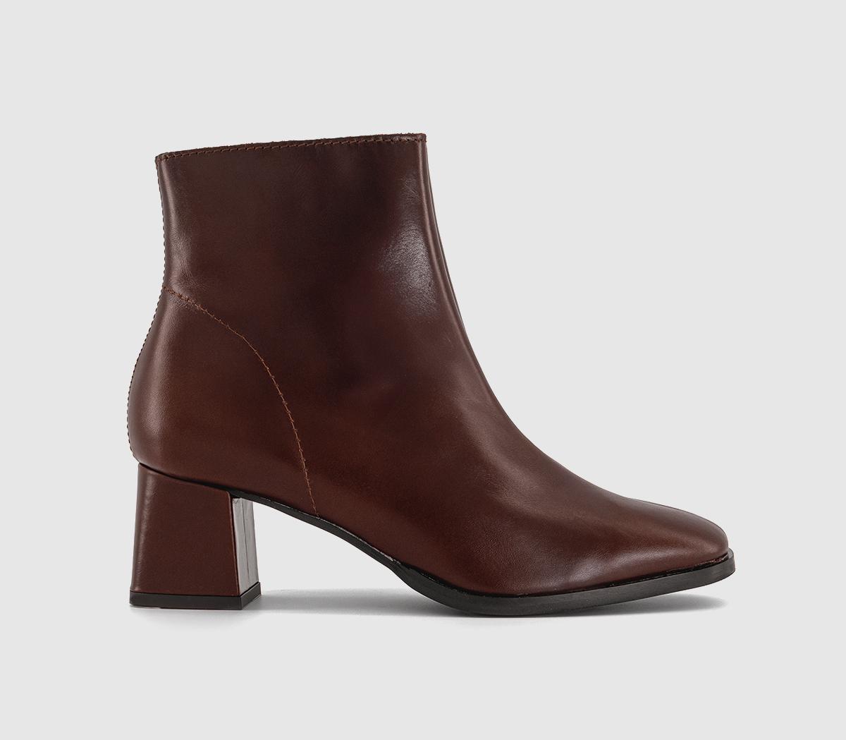 OFFICE Womens Annie Smart Block Heel Boots Choc Leather Brown, 6