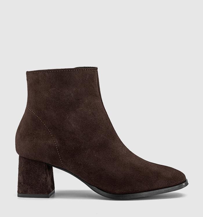 OFFICE Annie Smart Block Heel Boots Brown Suede