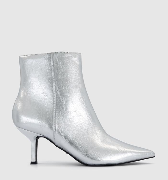 OFFICE Alara Kitten Heel Ankle Boots Silver