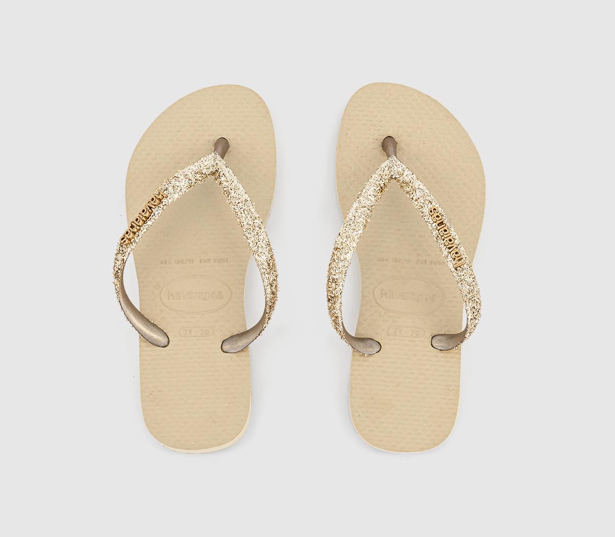 Havaianas Havaianas Kids Slim Glitter II Flip Flops Havaianas Havaianas Kids Slim Glitter II Flip Flops Sand Golden Light Metallic