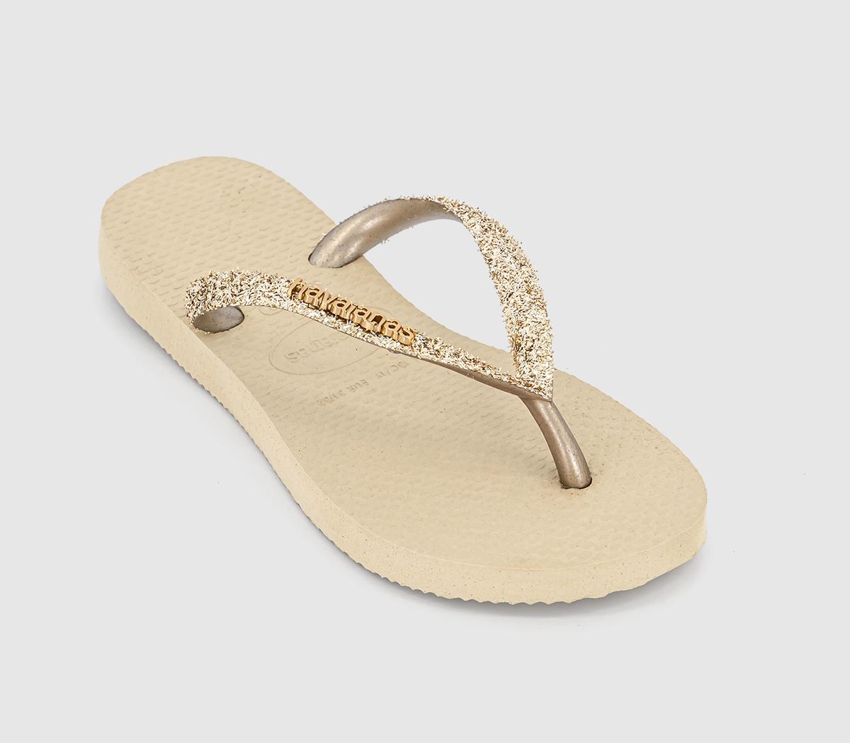Havaianas Havaianas Kids Slim Glitter II Flip Flops Havaianas Havaianas Kids Slim Glitter II Flip Flops Sand Golden Light Metallic