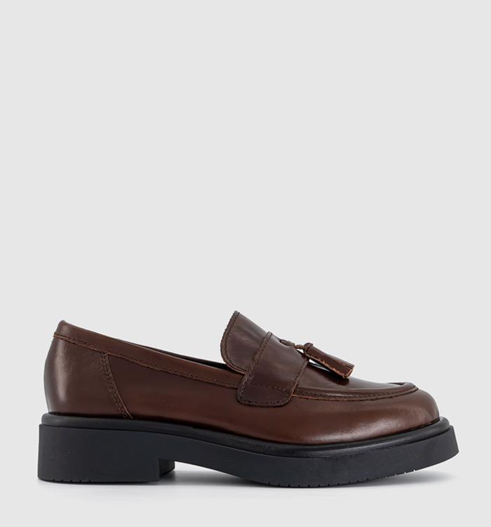 BLONDIE LOGO-PLAQUE LOAFERS IN SYRUP BROWN CALFSKIN