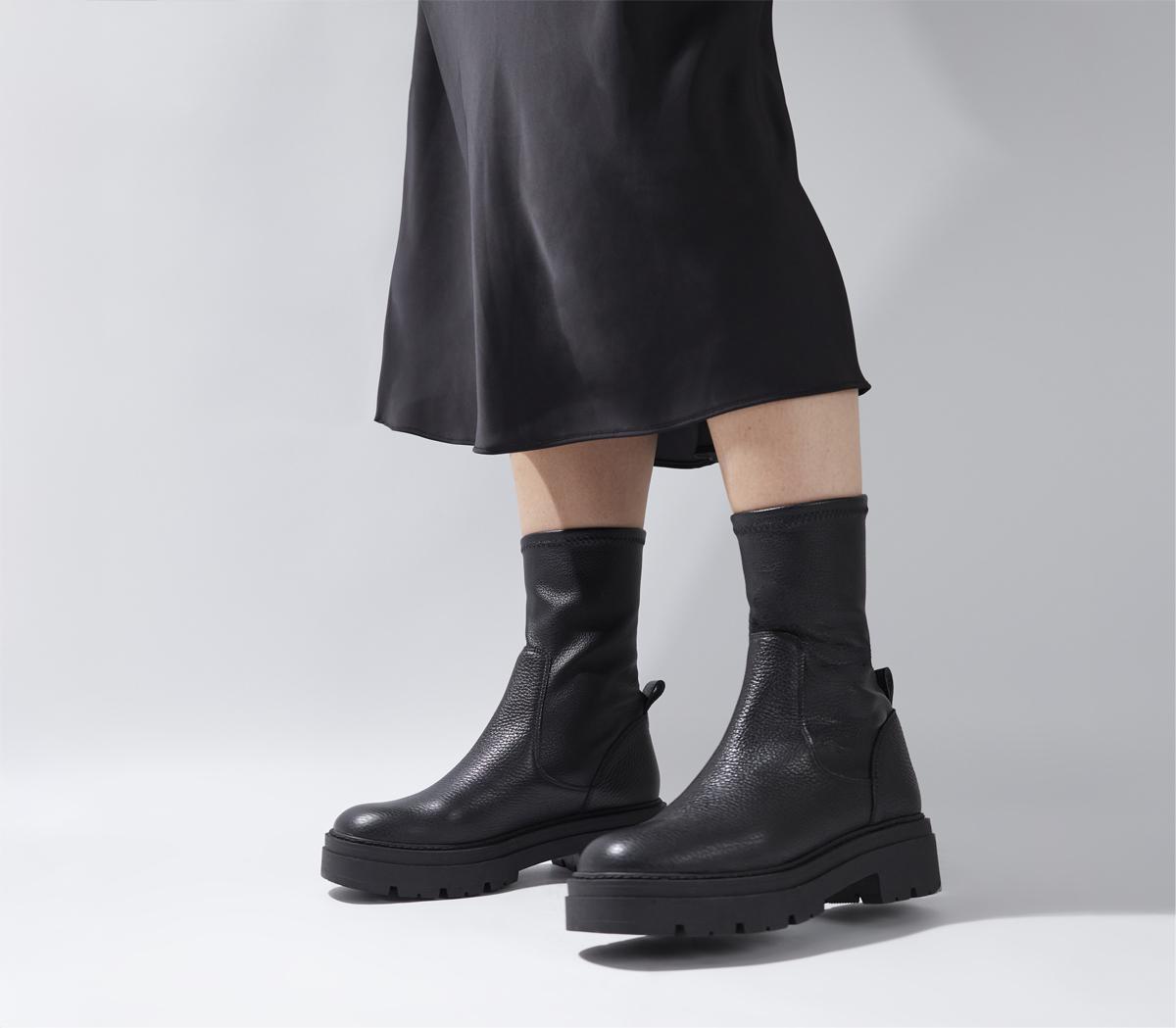 OFFICEAmira Cleat Sole Sock Boots OFFICEAmira Cleat Sole Sock BootsBlack Leather