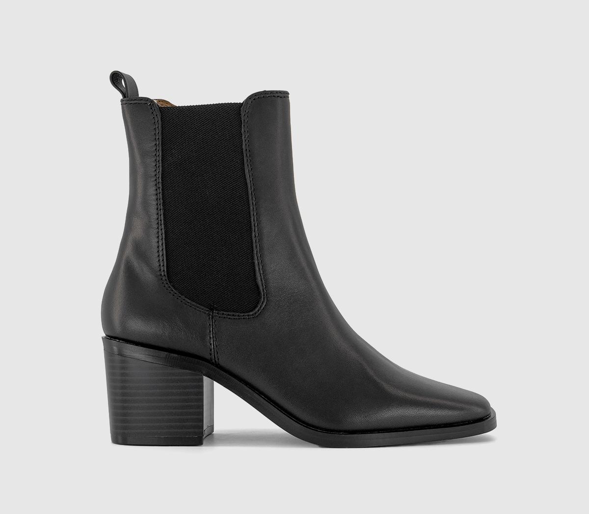 OFFICE Autumn Block Heel Chelsea Boots Black Leather - Women's Ankle Boots