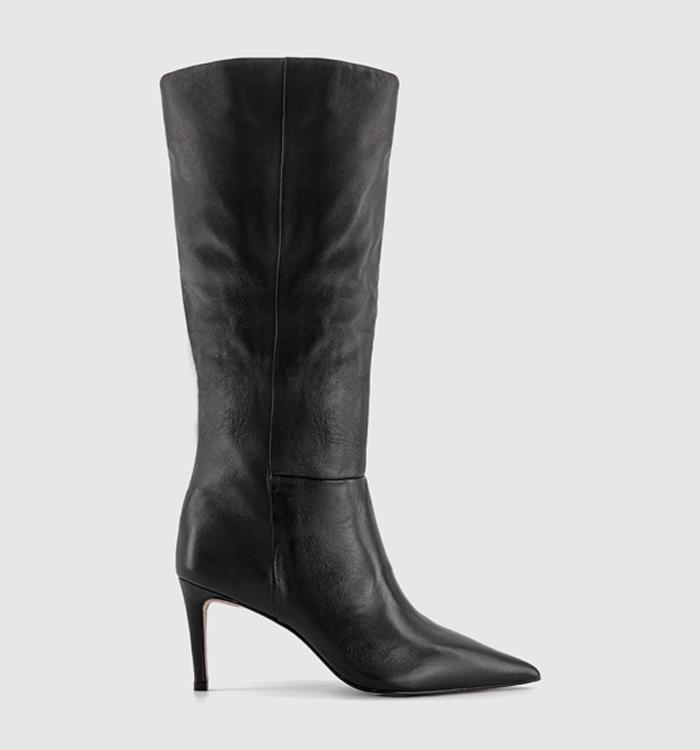 OFFICE Kreed Point Toe Knee High Boot Black Leather