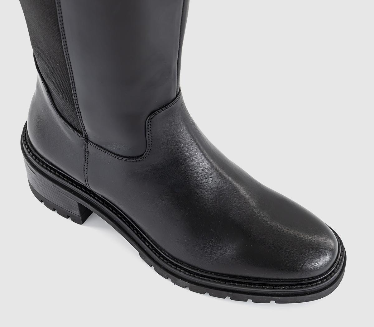 OFFICEKindred Elastic Back Cleat Sole Knee BootsBlack Leather