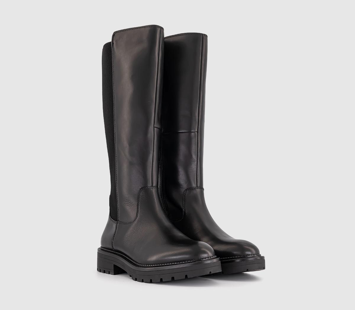 OFFICEKarla Elastic Back Cleated Knee Boots OFFICEKarla Elastic Back Cleated Knee BootsBlack Leather