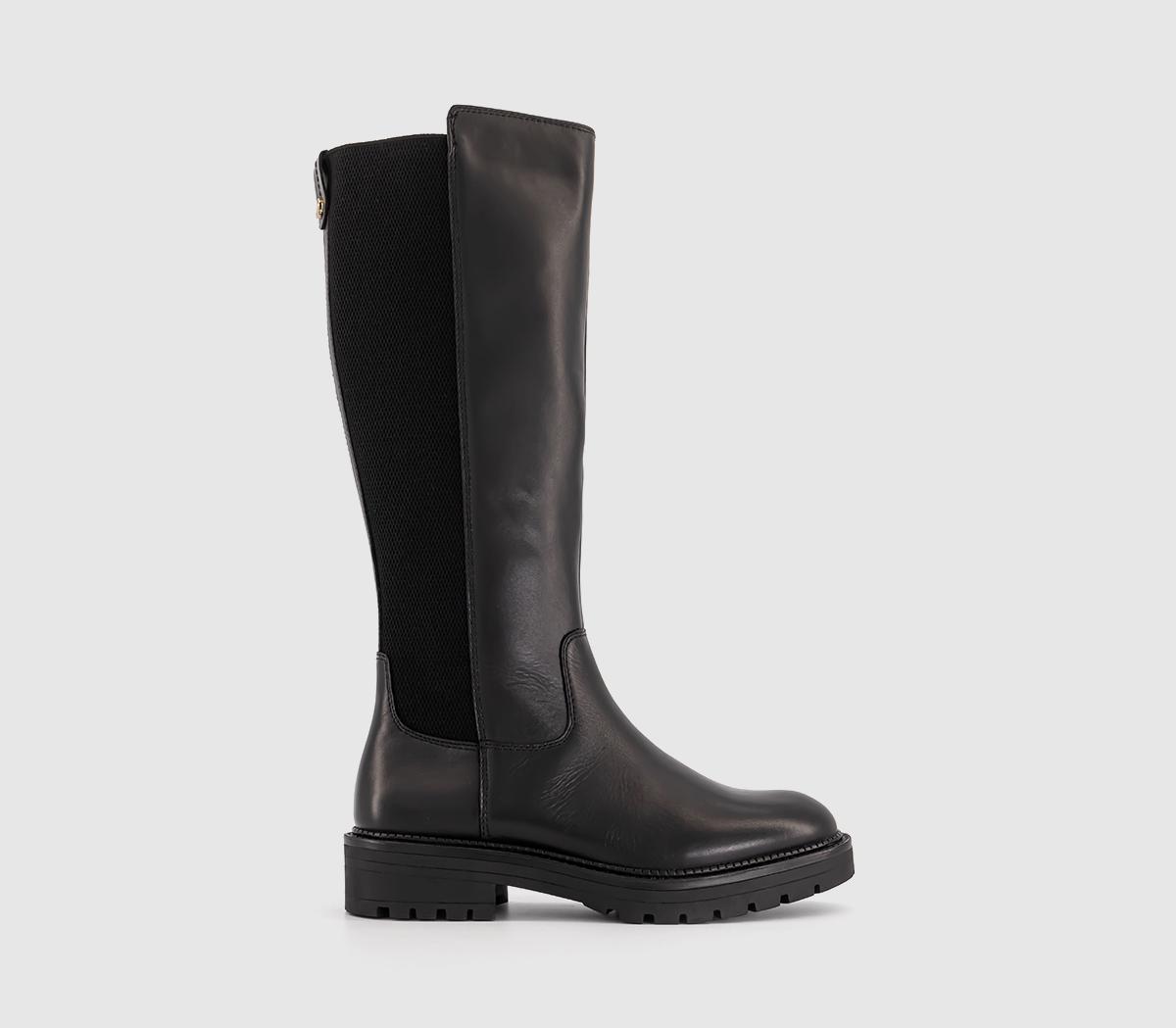 OFFICE Womens Karla Elastic Back Cleated Knee Boots Black Leather, 8