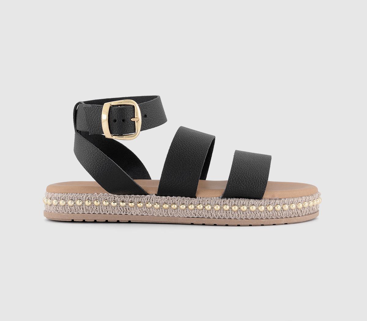 OFFICESierra Beaded Multi Strap SandalsBlack Leather