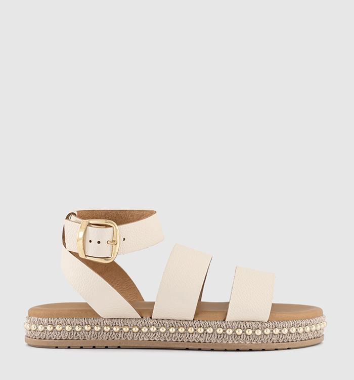 OFFICE Sierra Beaded Multi Strap Sandals Cream Leather