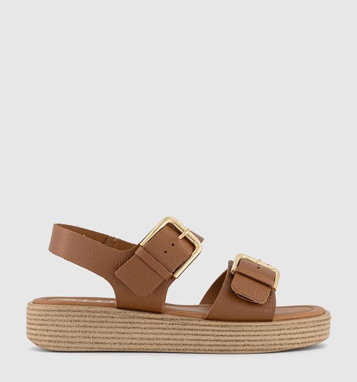 OFFICE Sara Two Part Wedge Sandals Tan Leather