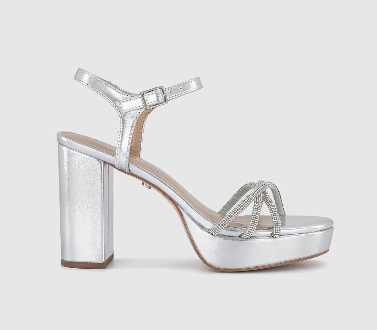 Silver metallic platform heels on sale