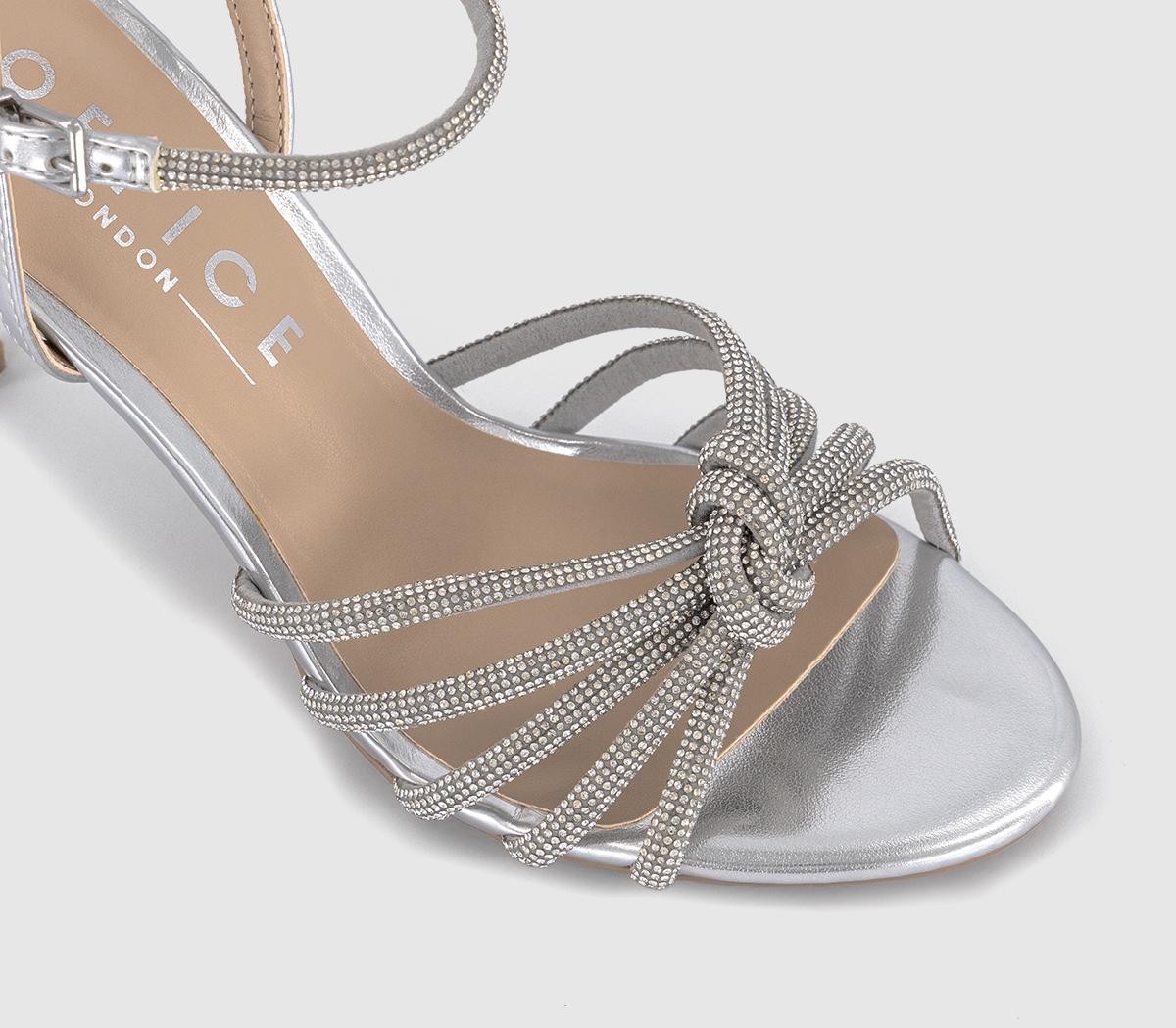 OFFICE Hazel Embellished Knot Detail Heeled Sandals OFFICE Hazel Embellished Knot Detail Heeled Sandals Silver