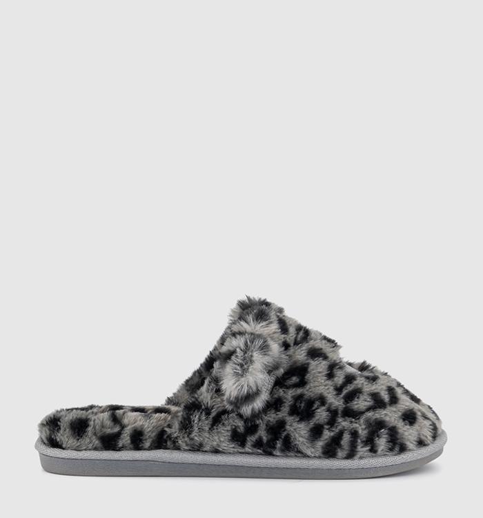 OFFICE Lounge Rae Closed Toe Cat Slippers Grey Leopard
