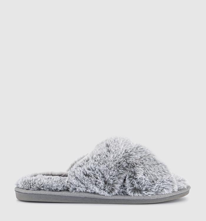 OFFICE Lounge Royal Plush Cross Strap Slippers Grey Tipped