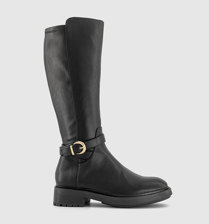 OFFICE Kai Buckle Detail Knee High Rider Boots Black