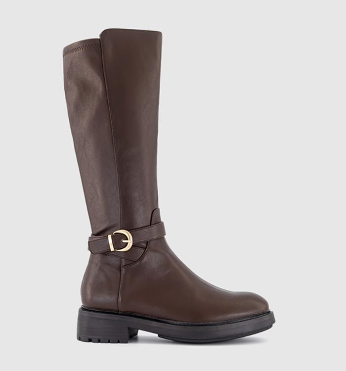 OFFICE Kai Buckle Detail Knee High Rider Boots Brown