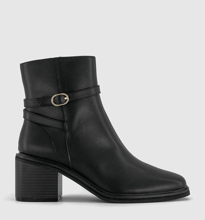 OFFICE Amelie Buckle Detail Heeled Ankle Boots Black Pu