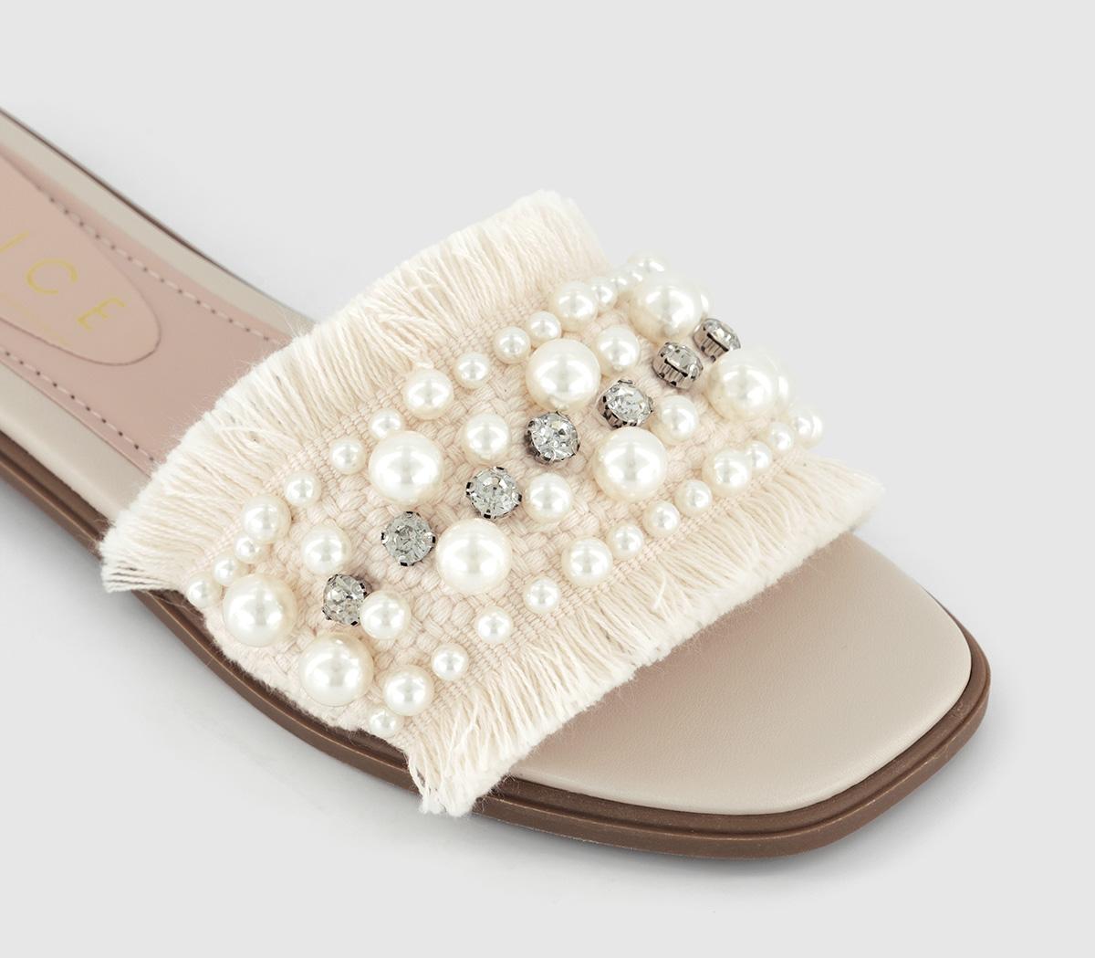 OFFICEStefani Pearl Embellished Sliders OFFICEStefani Pearl Embellished SlidersWhite Embellished